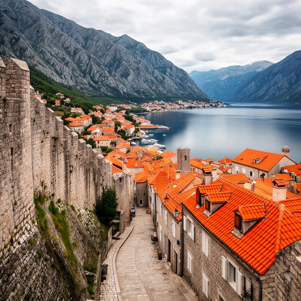 Kotor medieval walled city and fortress on the Bay of Kotor