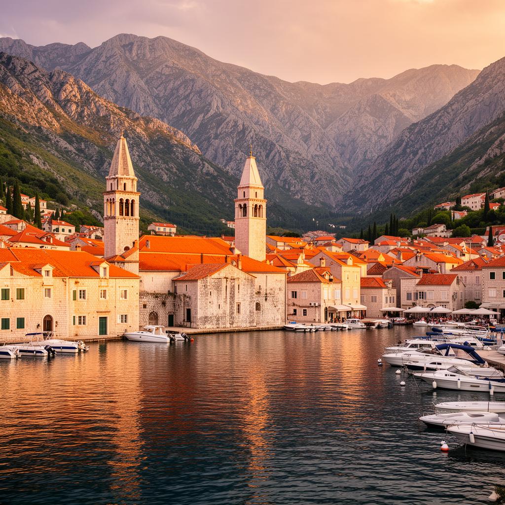 Perast old town waterfront on the Bay of Kotor